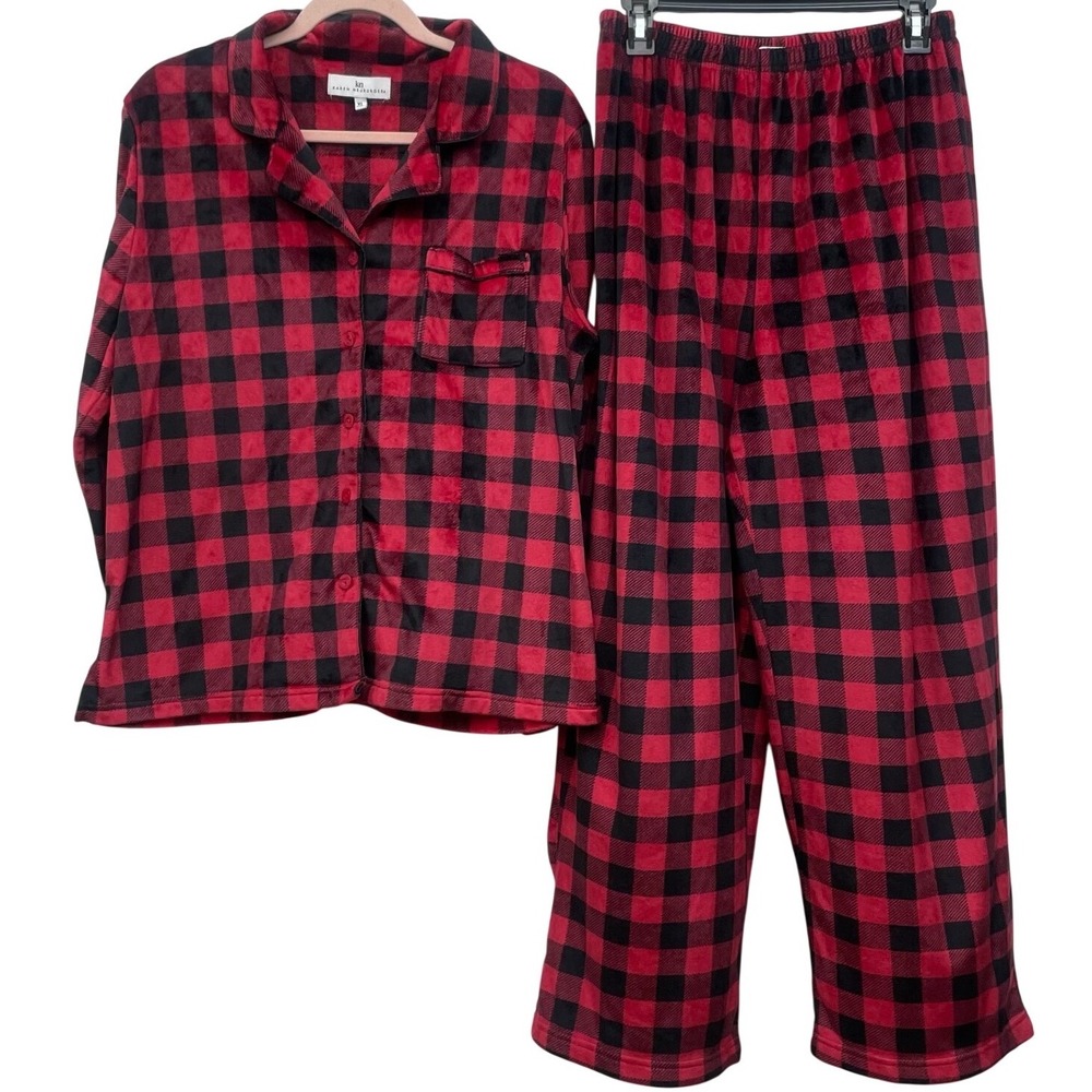 Karen Neuburger Pajama Set XL Red Black Buffalo Plaid Flannel Womens Sleepwear